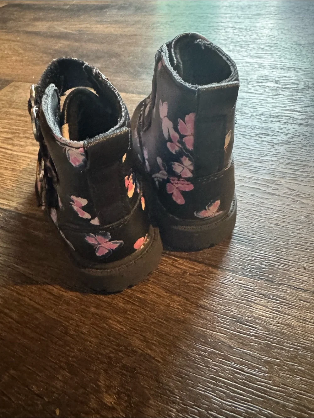 Carter's Black Floral Toddler Boots with Pink Accents